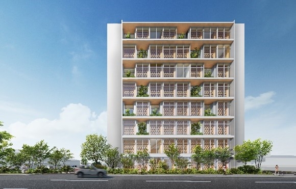 新社屋となる「8階建て純木造ビル」