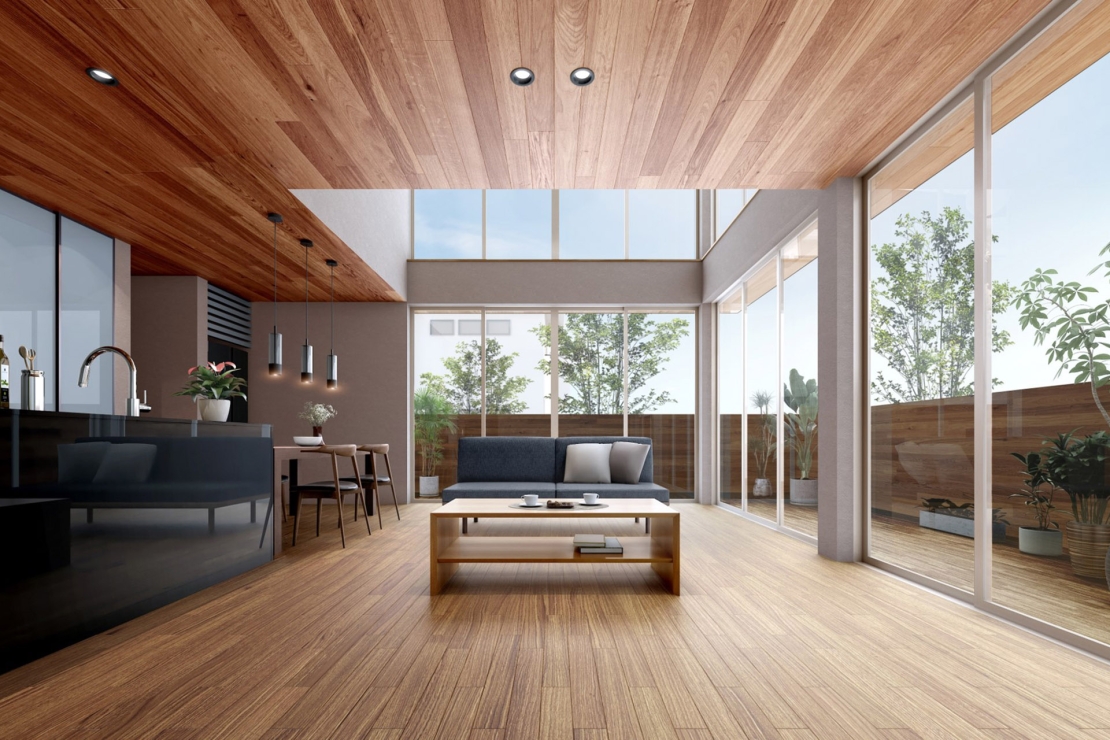 剛木造で実現する仕切りの無い大空間、大開口のイメージ